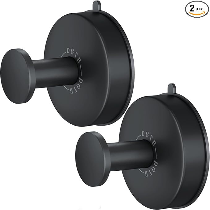 DGYB Suction Cup Hooks Set of 2 Suction Bathroom Hook for Wall Black Shower Hooks for Inside Shower 304 Stainless Steel Towel Hook for Glass Door Hanging Robe, Loofah, Coats-NeatNest
