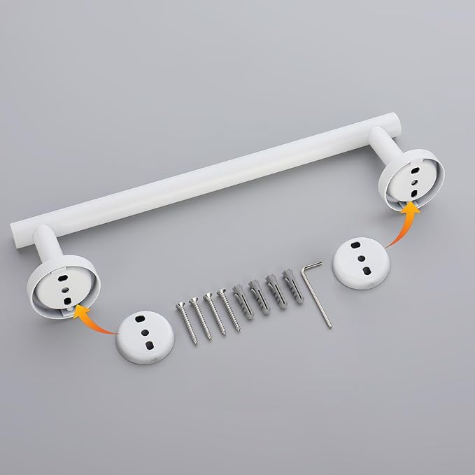 GERZWY 12-Inch Bathroom Towel Bar SUS 304 Stainless Steel Bath Towel Bar Modern Round Style Wall Mount, White