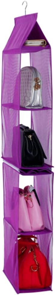 Detachable 4 Compartment Organizer Pouch Hanging Handbag Organizer Clear Purse Bag Collection Storage Holder Wardrobe Closet Space Saving Organizers System for Living Room Bedroom Home Use (Purple)-NeatNest
