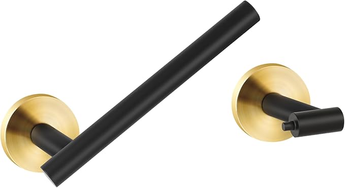 Newfun Black Gold Toilet Paper Holder, SUS 304 Stainless Steel Adjustable Double Post Pivoting Toilet Paper Roll Holder Wall Mount for Bathroom