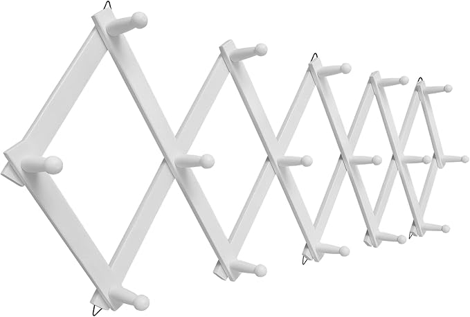 Accordion Wall Hanger with 16 Hooks, Wooden Coffee Mug Rack for Wall, Expandable Accordion Hook Rack Wall Mounted for Mug, Tea Cup, Purse,Coat, Hat, Cap(White)-NeatNest