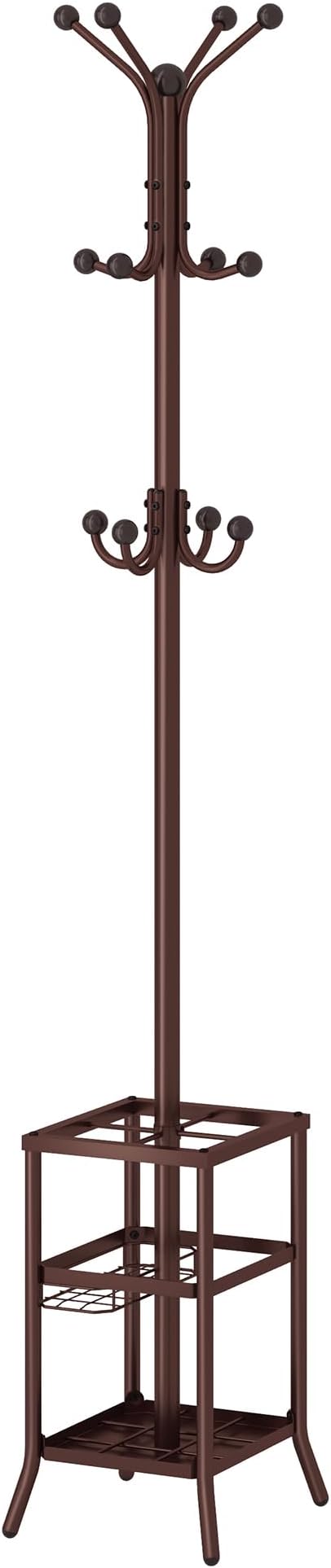 FAVOOSTY Coat Rack Freestanding,Coat Rack Stand with Umbrella Holder,Metal Coat Tree with 12 Hooks,Tree Clothes Hat for Entryway, Hallway, Bedroom, Living Room & Office -Brown-NeatNest