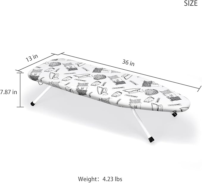 Duwee 13"x36"Table top Ironing Board with Thicken Felt Padding, Heat Resistant Cover,Stainless Steel Hook,Extra Long Ironing Area
