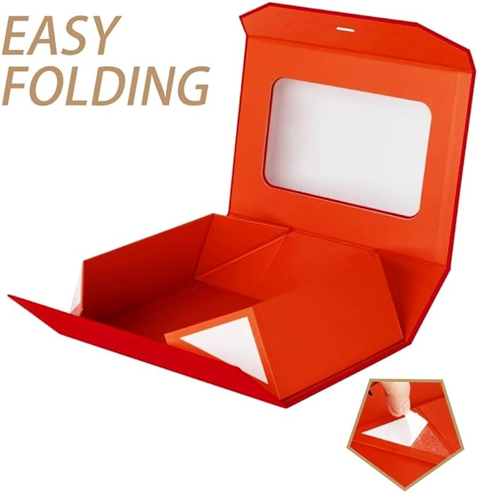 3 Pcs Red Extra Large Gift Box for Presents with Ribbon 16.5x13x5.3 Inches Clear Gift Box with Window Magnetic Closure Gift Boxes with Lids-NeatNest