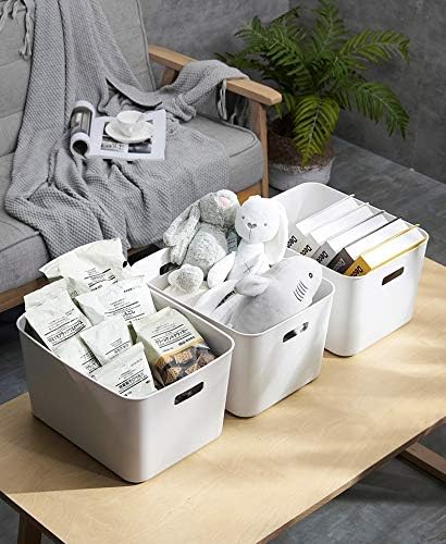 Set of 3 Plastic Storage Bin,13.4x10.2x8'' Versatil Kitchen Pantry,Desk,Office and Drawer,Plastic Organizer Container Under Bed,Under Sink Bathroom Organizer (Large)-NeatNest