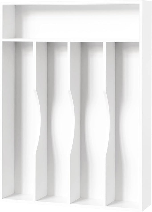 Bellsal White Utensil Organizer 10 Inch Silverware Tray for Drawer - 5 Compartment Small Narrow Bamboo-NeatNest