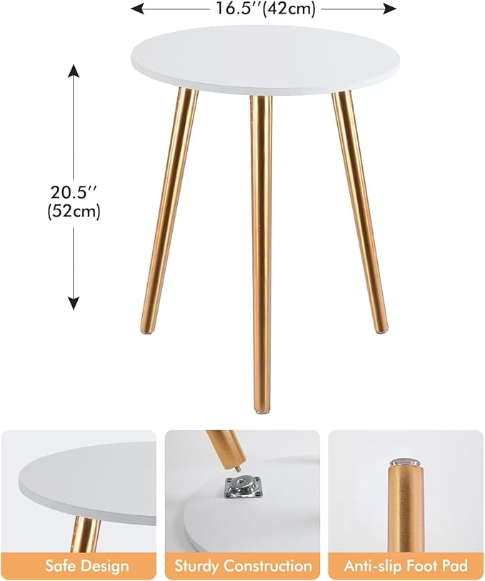 Apicizon Round Side Table, Gold Nightstand End Table for Living Room, Bedroom Home Decor Bedside Table with Gold Wood Legs 16.5 Inches-NeatNest