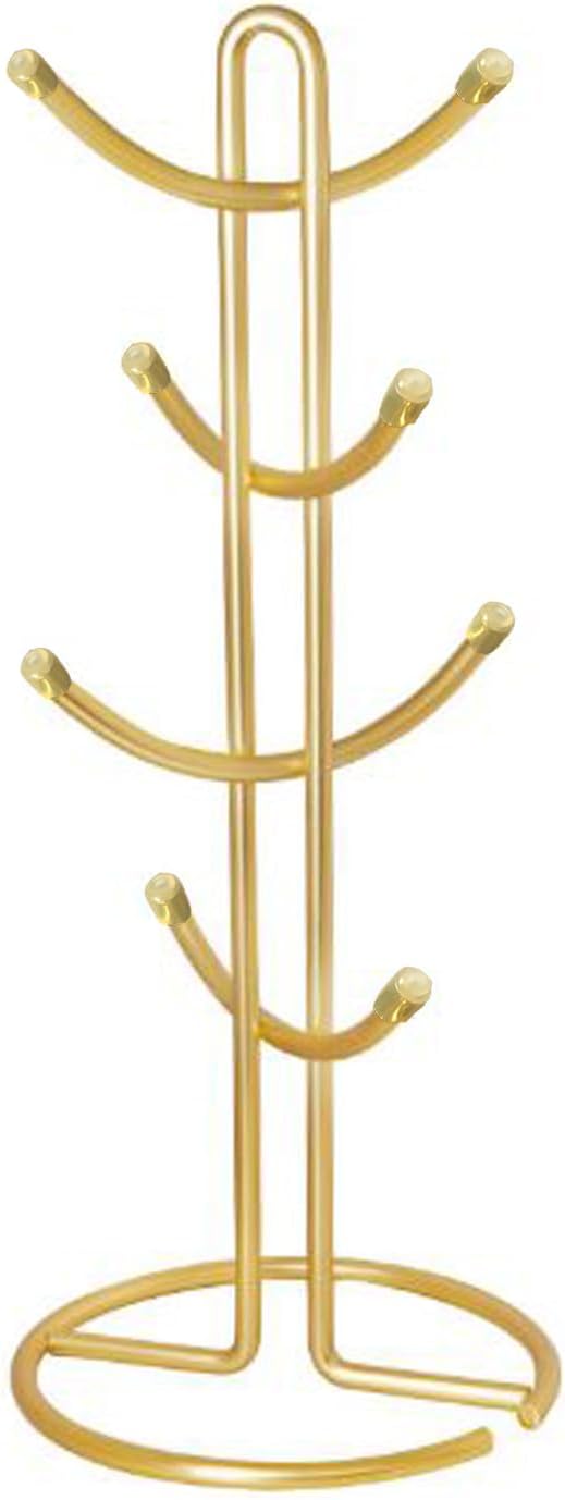 FitWell Coffee Mugs Holder, Mug Tree, Mug Organizer for Cabinet, Mugs Stand Rack, Coffee & Tea Cup Storage Rack (Gold, 8 Mugs Holder (17.5" H))-NeatNest