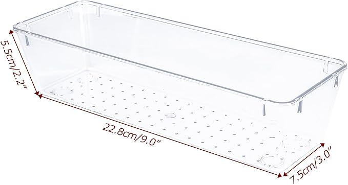 4 PCS Clear Plastic Drawer Organizer, Desk Drawer Divider Organizers and Storage Bins for Makeup, Jewelry, Gadgets for Kitchen, Bedroom, Bathroom, Office (9.0"x3.0"x2.2")-NeatNest