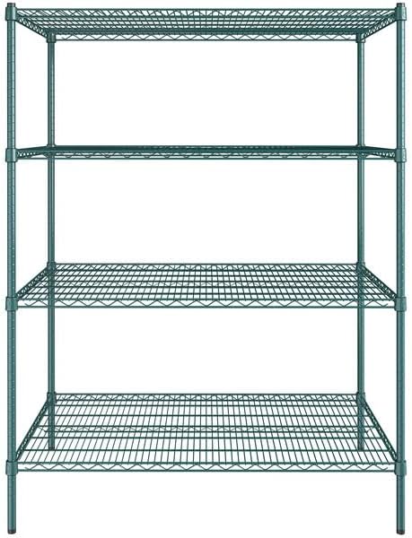30" x 48" NSF Green Epoxy 4-Shelf Kit with 64" Posts, Heavy Duty Storage Shelving, Wire Shelving Kit, NSF Commercial Storage Rack Unit