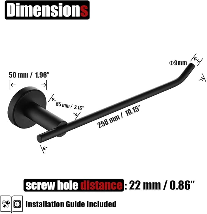 JQK Black Hand Towel Holder, Stainless Steel Towel Bar for Bathroom, 9 Inch Necklace Holder Matte Black Wall Mount, TR100-PB