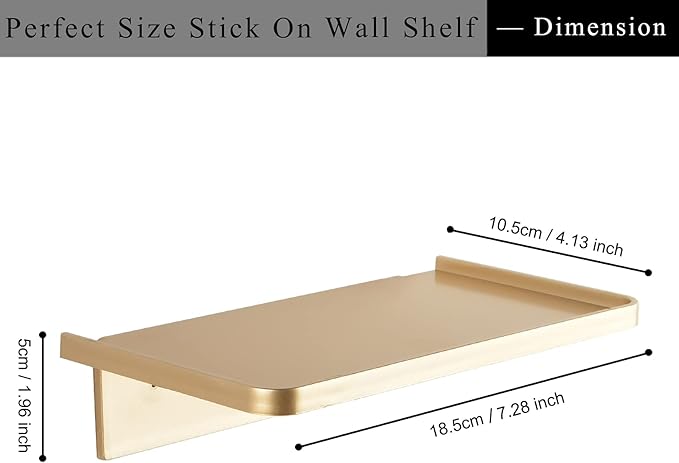 Acrylic Floating Wall Shelves - Small Stick-on Wall Mounted Phone Shelf Holder Wipes Rack Smart Speaker Shelf for Bathroom,Kitchen,Toilet,Bedroom,Office - Gold
