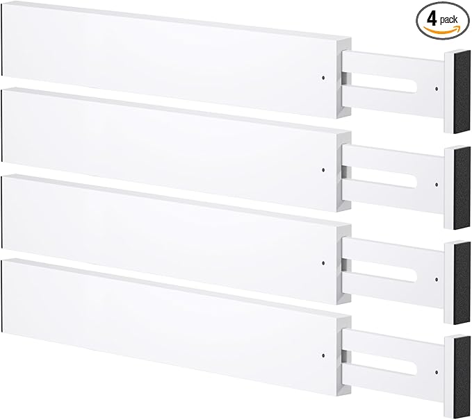 Bamboo Drawer Dividers,17-22" Adjustable Kitchen Drawer Organizer for Clothes,4 Pack Expandable Drawer Organization Separators for Bedroom,Bathroom,Dresser and Office,White-NeatNest