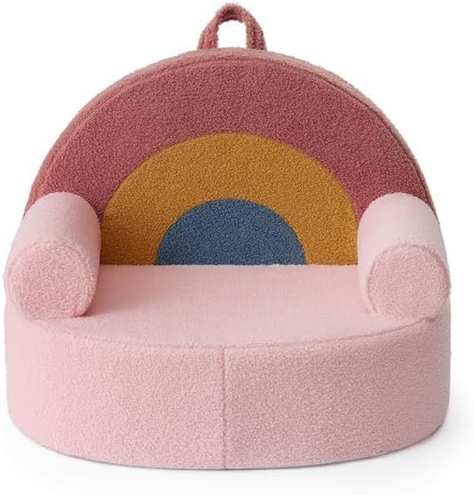 Blissful Diary Toddler Chair Comfy, Foam Kids Chair with Soft Teddy Plush, Toddler Reading Chair with Cute Arclet Designs- Blush Pink-NeatNest