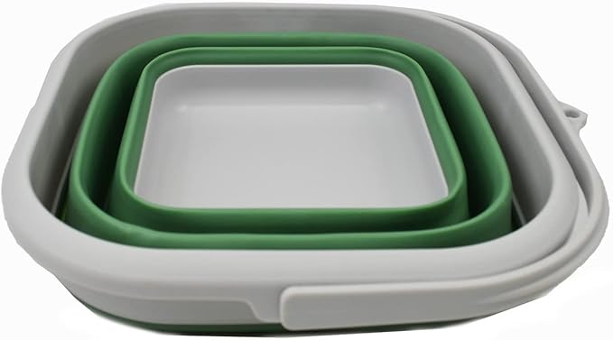SAMMART 5.5L (1.4 Gallon) Collapsible Square Handy Bucket/Foldable SquareWater Pail/Portable Tub with Handle. (Grey/Dark Sea Green, 1)-NeatNest