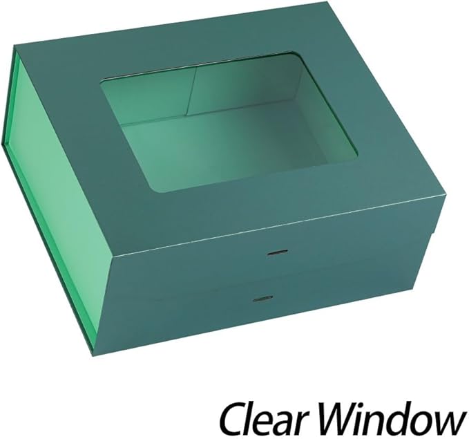 5 Pcs Green Gift Box for Presents with Ribbon 13.2x11x5.3 Inches Clear Gift Box with Window Magnetic Closure Gift Boxes with Lids-NeatNest