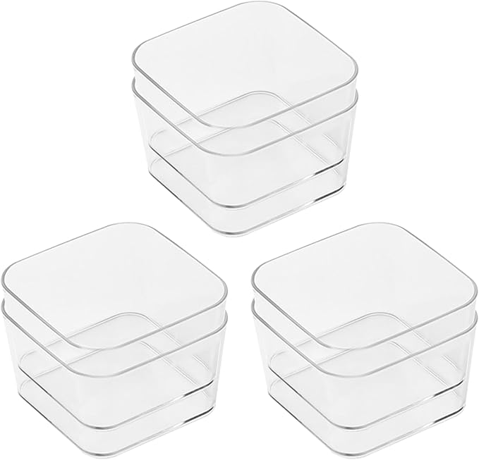 6pcs Clear Acrylic Storage Container, Desk Organizer Drawer Square Tray, Small Makeup Vanity Storage Bins Widely for Kitchen Cabinet, Tool, Office Desk, Gadgets, Pens, Paper Clips, No Lid-NeatNest