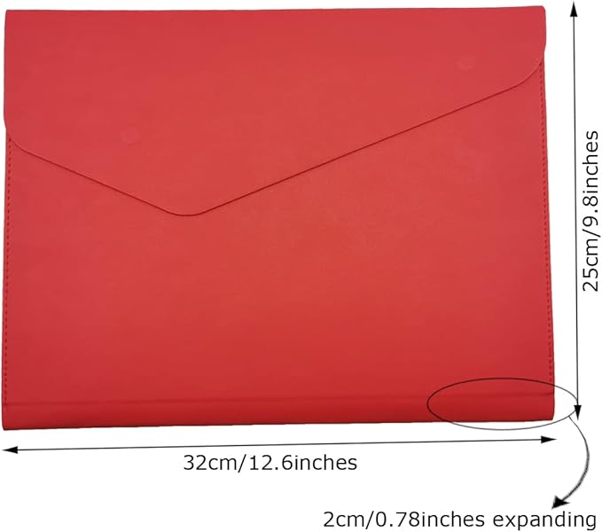 Enyuwlcm PU A4 Leather File Folder Document Holder Folder Stylish Portfolio Envelope Case with Strap and Invisible Magnetic Closure (Red)
