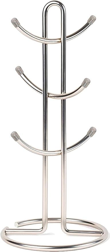 FitWell Mugs Holder, Mug Tree, Coffee Mug Holder, Coffee Mug Tree, Mug Organizer for Cabinet, Mug Holder Stand, Coffee & Tea Cup Storage Rack (Satin Nickel, 6 Mugs (15"H))-NeatNest