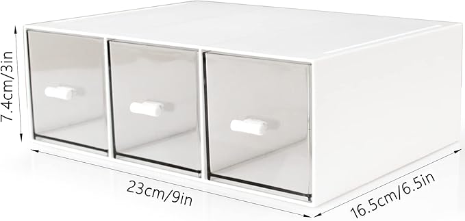 Desk Drawer Organizer, Stackable Storage Drawers, Plastic Compact Desk Storage Box Great for Office School Home Small Space - Large 3 Drawers (White)-NeatNest