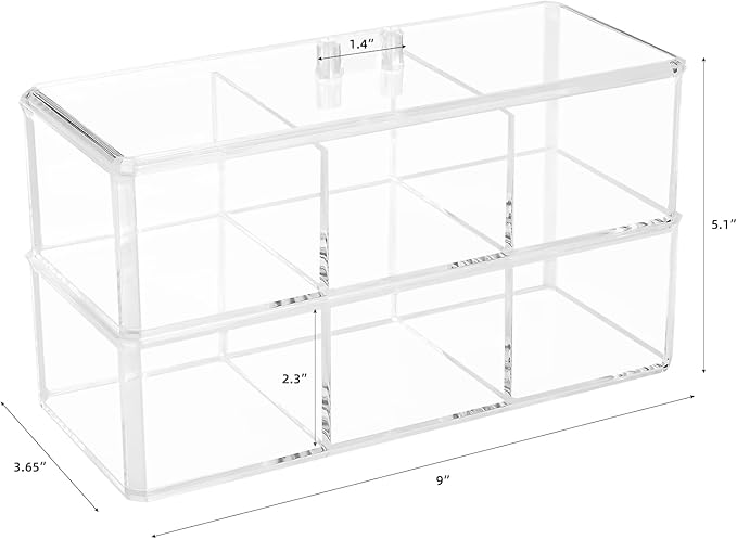 dedoot 3 Compartment Organizer 2 Layers,Plastic Drawer Clear Acrylic Vanity Desk Storage and Organizer, Bathroom Display Storage Container with Lid for Jewelry, Small Items 9.17x3.7X5.82 Inch-NeatNest