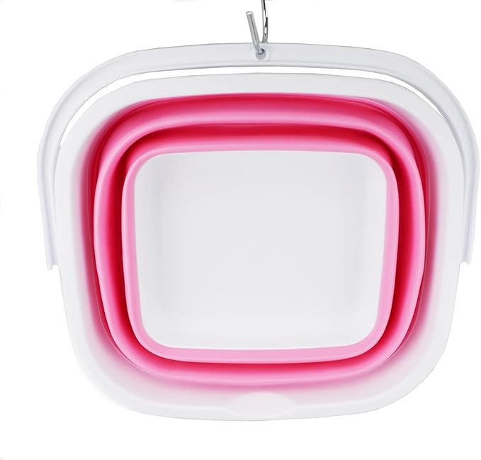 SAMMART 10L (2.6 Gallon) Collapsible Rectangular Handy Bucket (White/Pink (Set of 2))-NeatNest
