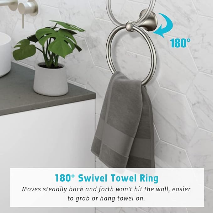 4 Piece Bathroom Accessory Set(Adjustable Towel Bar, Towel Ring, Toilet Paper Holder,Towel Hook), Wall Mounted Bathroom Hardware Accessories Set,Brushed Nickel
