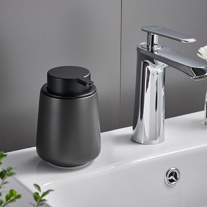 12Oz Black Soap Dispenser - Modern Ceramic Lotion Hand Soap Dispenser with Easy-to-Press Black Pump, Reusable and Refillable Liquid Dish Soap Dispenser for Bathroom & Kitchen-NeatNest