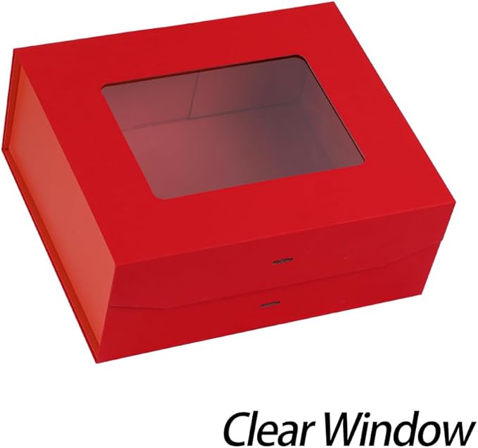 5 Pcs Red Gift Box for Presents with Ribbon 13.2x11x5.3 Inches Clear Gift Box with Window Magnetic Closure Gift Boxes with Lids-NeatNest