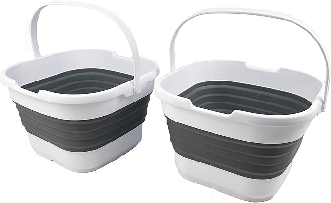 SAMMART 9.5L (2.5 Gallon) Collapsible Rectangular Handy Basket/Bucket (White/Steel Grey(Set of 2))-NeatNest