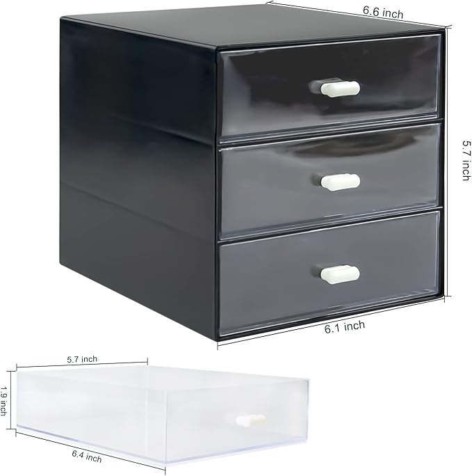 Desk Organizer with Drawer, Desk Storage Box, Plastic Office Stationery Supplies Organizers, Desktop Organizer for Office School Home (3 drawer, Black)-NeatNest
