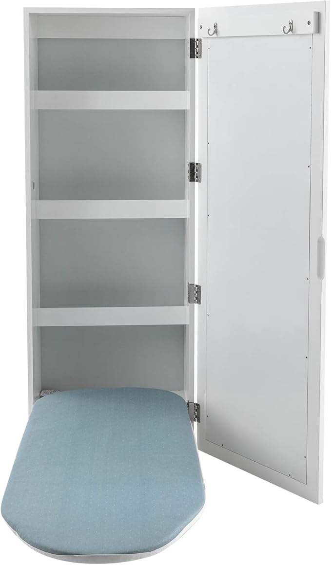 Wall-Mounted Ironing Board Cabinet, Ironing Board Holder with Mirror, Hidden Ironing Board, Ironing Board with Support Leg, Suitable for Home, Apartment