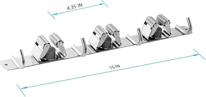 Mop and Broom Hanger Wall Mount, stainless steel Broom Hook Organizer Wall Mounted, Heavy Duty Mop Holder Storage Rack - 3 Racks 4 Hooks for hanging brooms and mops-NeatNest