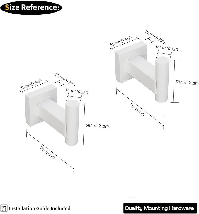 GERZWY Bathroom Hooks, Towel Robe/Coat Clothes Hook Stainless Steel Hanger Wall Hooks Heavy Duty for Bath Wall Mounted 2 Pack, White