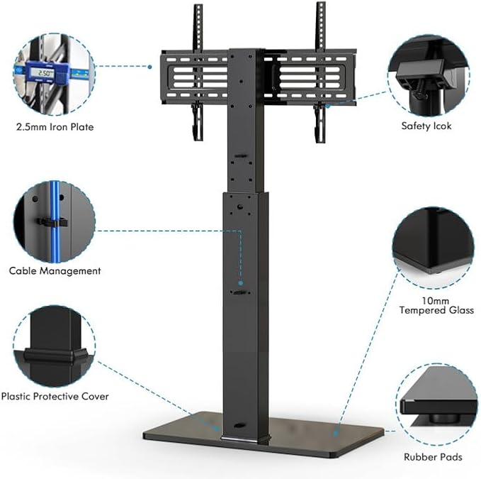FITUEYES Swivel Floor TV Stand with Mount for TVs 37 43 50 55 60 65 70 75 Inch LCD LED Flat/Curved Screens Universal Swivel Televisions TV Mount Stand for Bedroom Living Room Black Tempered Glass Base-NeatNest