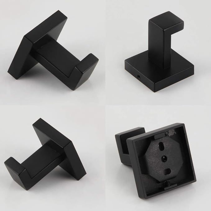 GERZWY Bathroom Matte Black Coat Hook SUS 304 Stainless Steel Single Towel/Robe Clothes Hook for Bath Modern Style Wall Mounted 2 Pack FG1607-2BK