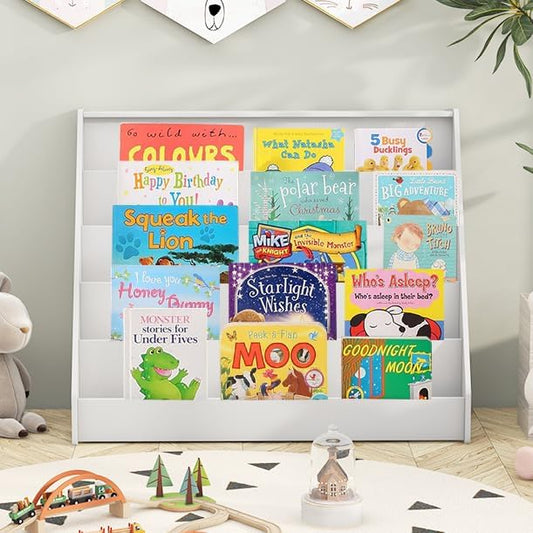 Costzon 5-Tier Kids Bookshelf, Wooden Children Bookcase, Toddler Book Rack, Magazine Storage & Display Shelf, Book Shelf for Kids Room, Living Room, Nursery, Classroom (White)-NeatNest