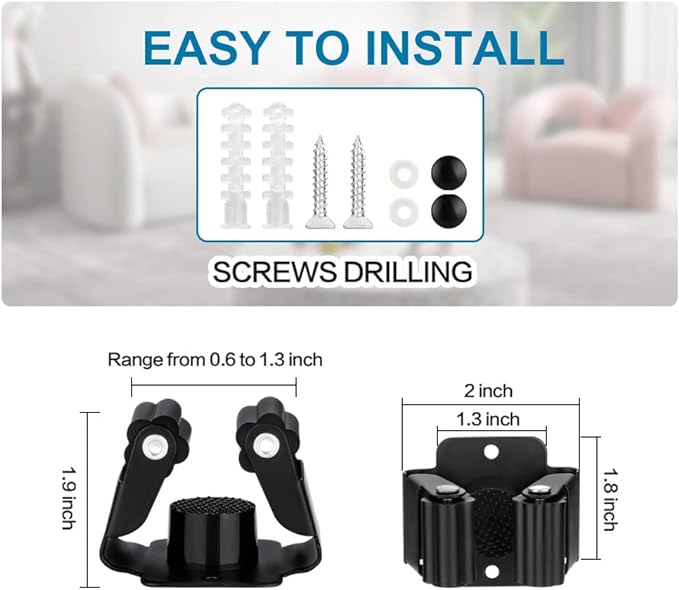 6PCS Broom and Mop Holder, Heavy Duty Garden Tool Organizer Rack Rake and Shovel Handle, Stainless Steel Mop Hanger. Screws for Wall Mounted. Matte Black-NeatNest