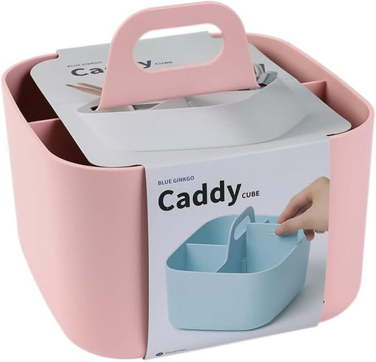 BLUE GINKGO Small Stackable Organizer Caddy – Korean-Made Portable Tote for Bathroom, Office, Crafts, or School Supplies (Square, Pink)-NeatNest
