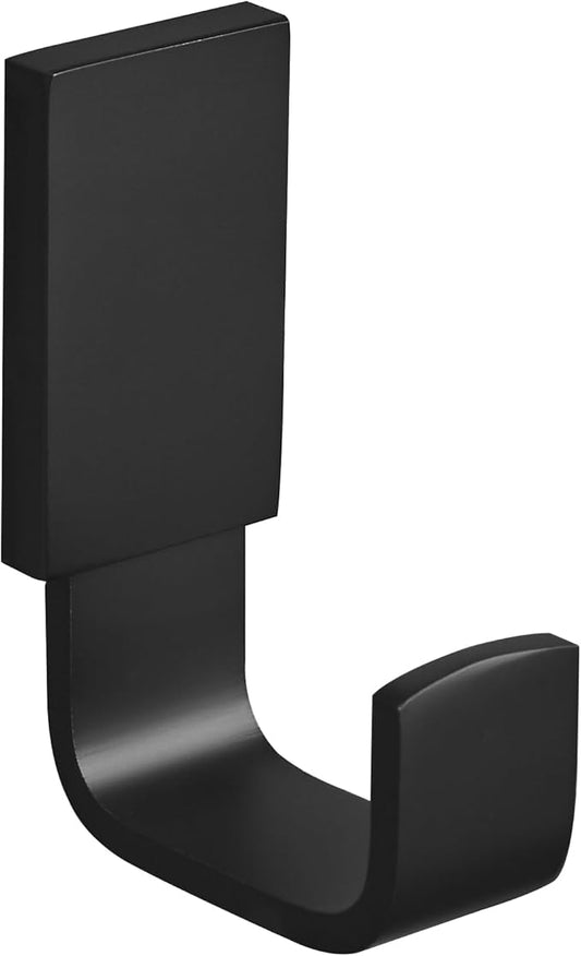 BESy Brass Clothes Hook Single Towel Hook for Bathroom Kitchen Garage Square Style Robe Hooks Coat and Hat Hook, Self Adhesive with Glue or Wall Mounted with Screws, Matte Black-NeatNest