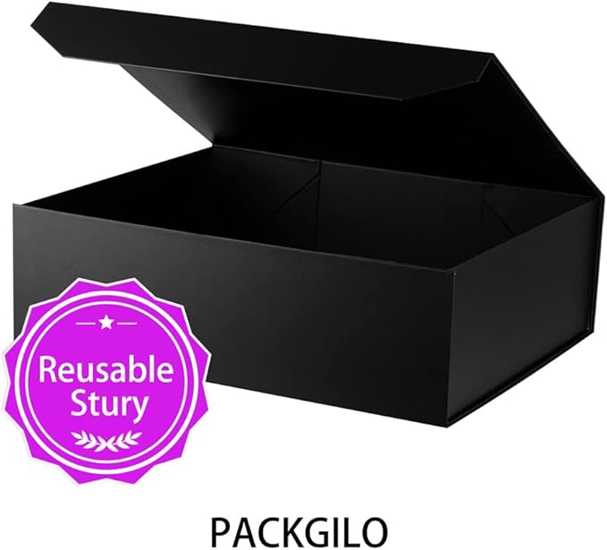Black Extra Large Gift Box with Lid 1 Pcs 19x16x6 Inches, Gift Box large Black Gift Boxes for Presents Clothes Robe Wedding Dress Sweater,Reusable Foldable Bridesmaid Proposal Box(Matte)-NeatNest