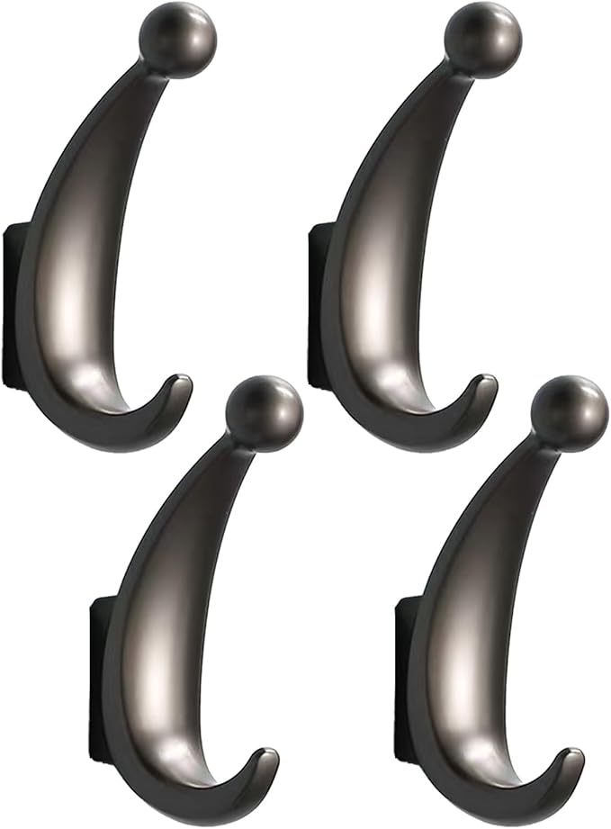 4 Pack Bathroom Towel Hooks, Screw in Metal Robe & Coat Hooks for Wall(Gray)