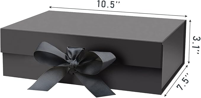 10.5"X7.5"X3.1" Black Magnetic Gift Box with Lid and Ribbon for Presents-NeatNest