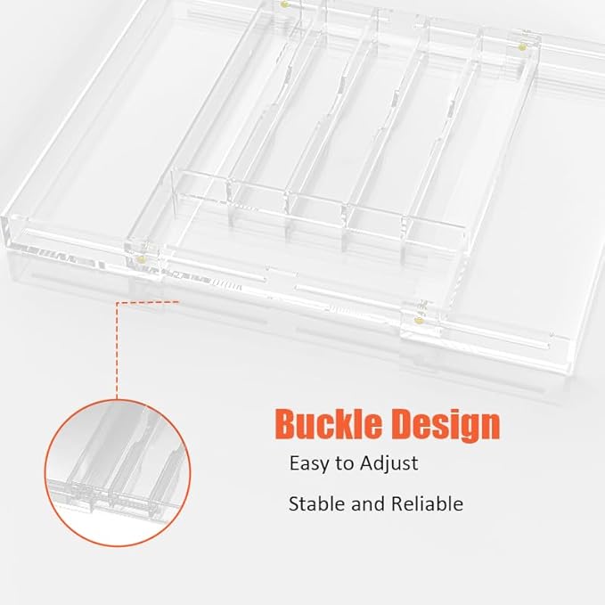 Acrylic Silverware Drawer Organizer Kitchen,Expandable Drawer Organizer,Silverware Organizer for Forks and Knives,Multipurpose Kitchen Organizers Divider and Storage Solution(pull-out,transparency)