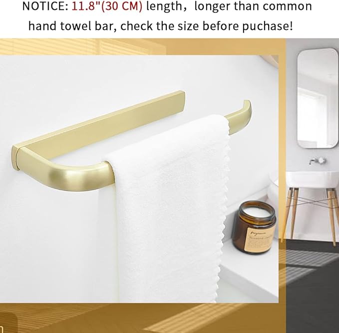 BESy Brass Hand Towel Bar for Bathroom Brushed Gold, Rustproof Wall Mounted Towel Rack Hanger Bathroom Hardware Accessories Towel Holder 12 Inch-NeatNest