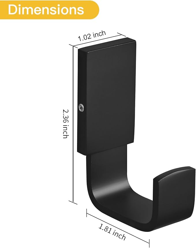 BESy Brass Clothes Hook Single Towel Hook for Bathroom Kitchen Garage Square Style Robe Hooks Coat and Hat Hook, Self Adhesive with Glue or Wall Mounted with Screws, Matte Black-NeatNest
