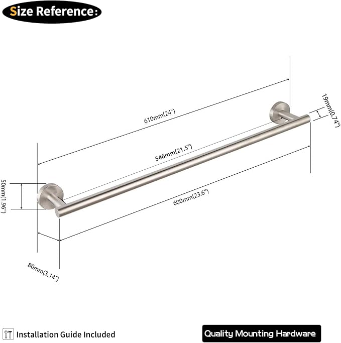 GERZWY 24-Inch Bath Towel Bar Brushed Stainless Steel Bathroom Towel Bar Contemporary Style Wall Mount for Bath Kitchen AG1101C60-LS