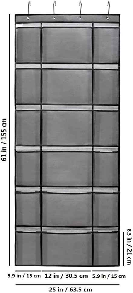 Over The Door Hanging Shoe Rack Organizer with 6 Extra Large and 12 Large Fabric Pockets Shoe Holder for Home Storage (GREY)-NeatNest