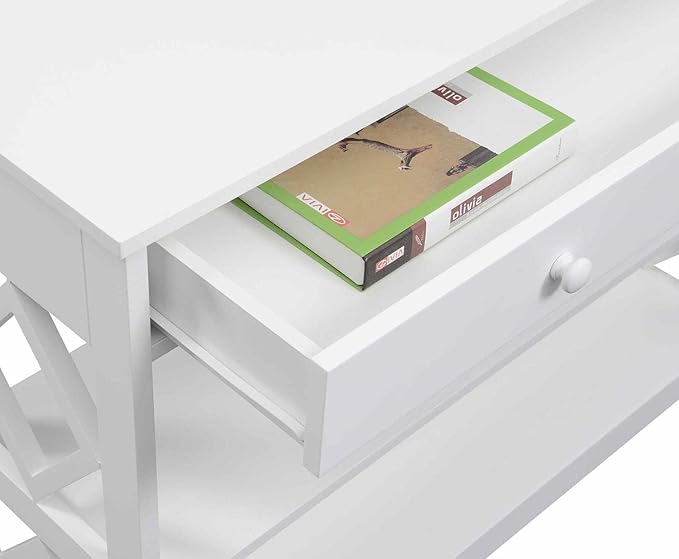 Convenience Concepts Diamond 1 Drawer Console Table, White-NeatNest