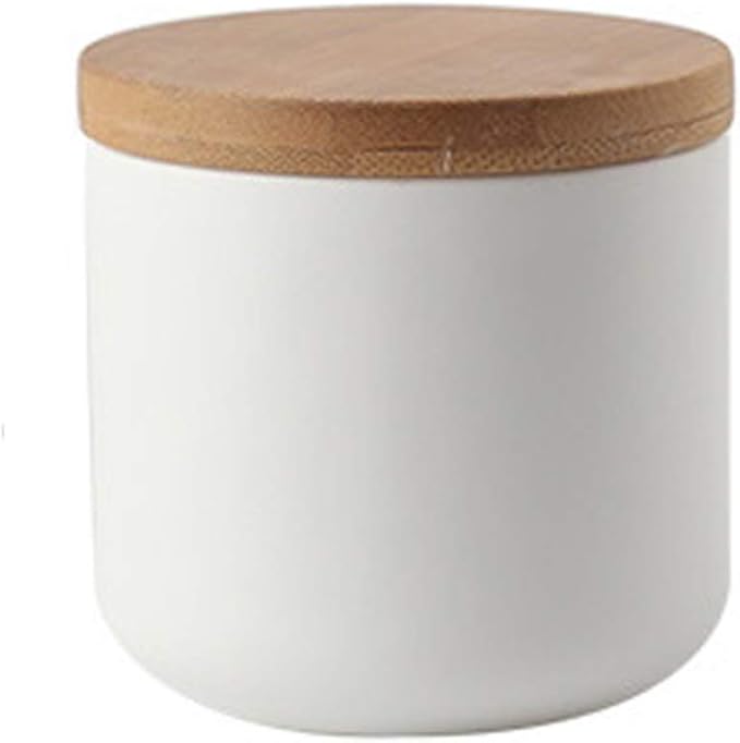 jessie Ceramic Storage Containers with Airtight Seal Bamboo Lids Kitchen Canisters for Tea Spice Seasoning Sugar Coffee (white, 260ml/9 oz)